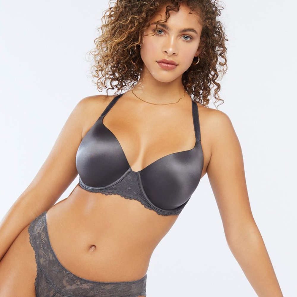 Savage X Fenty 34DD Floral Lace Convertable T-Shirt Bra Grey NWT